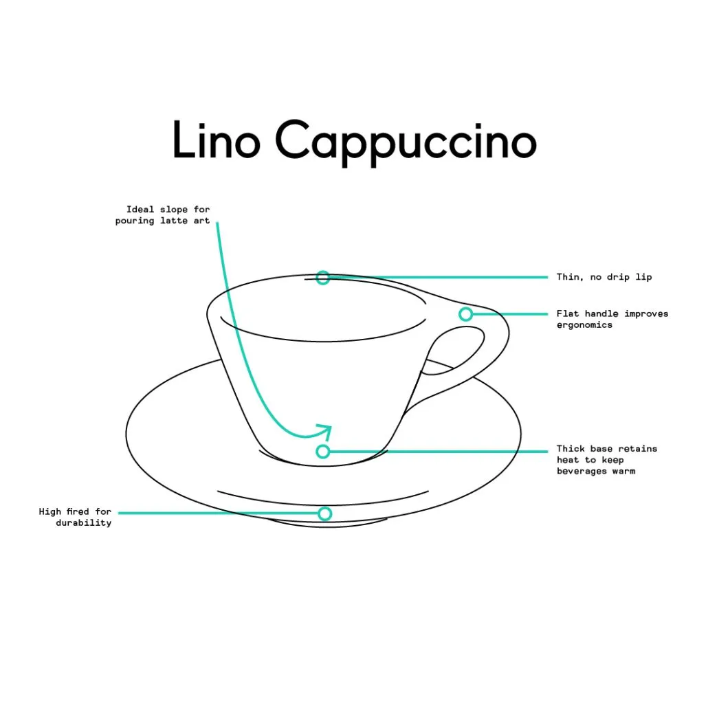 Technical diagram showing the shape and dimensions of the notNeutral Lino Single Cappuccino cup
