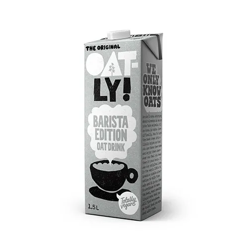 Oatly Barista Edition 1.5L oat drink carton on a white background